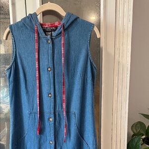 J.G. Hook Sleeveless Denim Hooded Dress with Red Trim